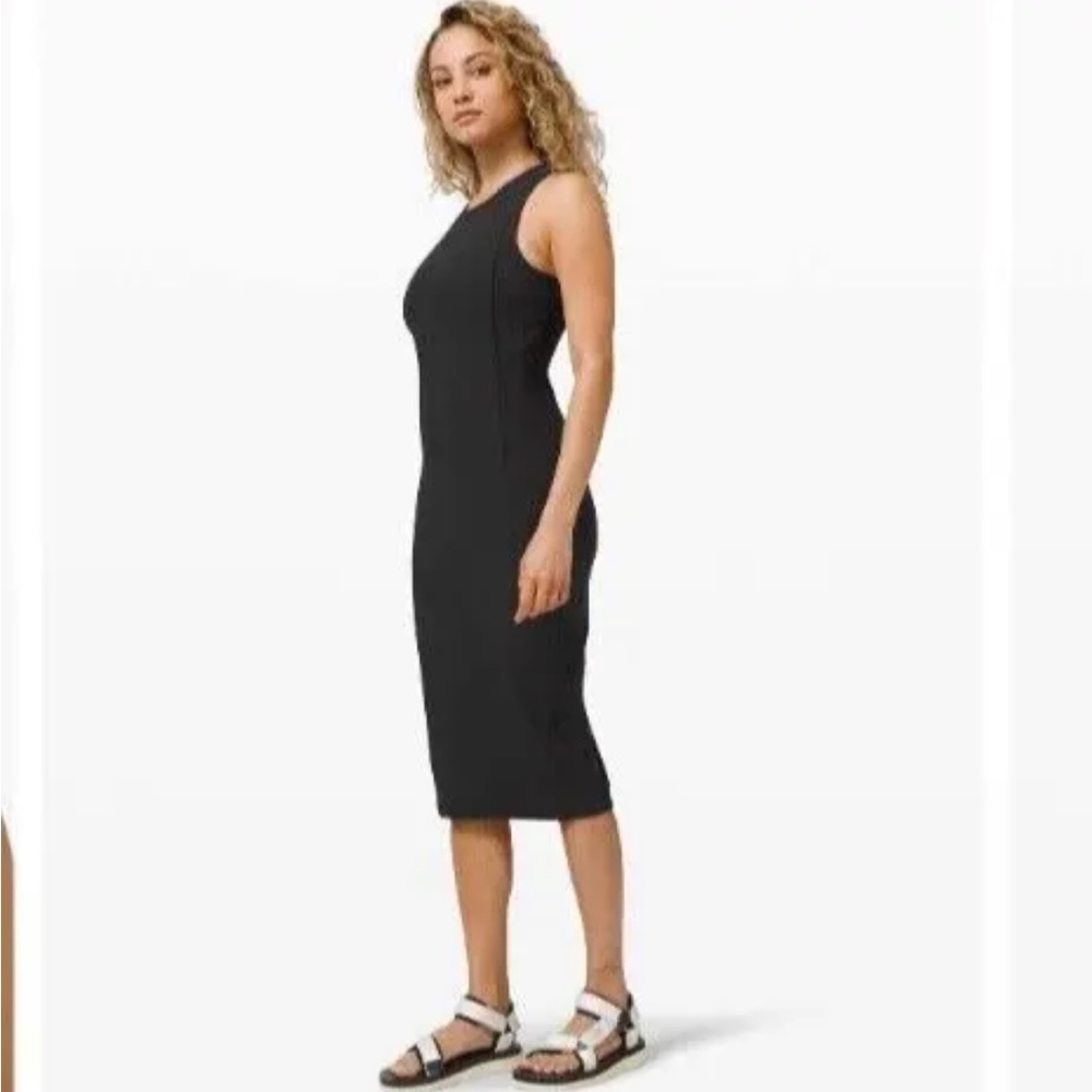 NWT Lululemon Brunch and Back Mid Dress 2 Black Ribbed Bodycon Travel Stretch